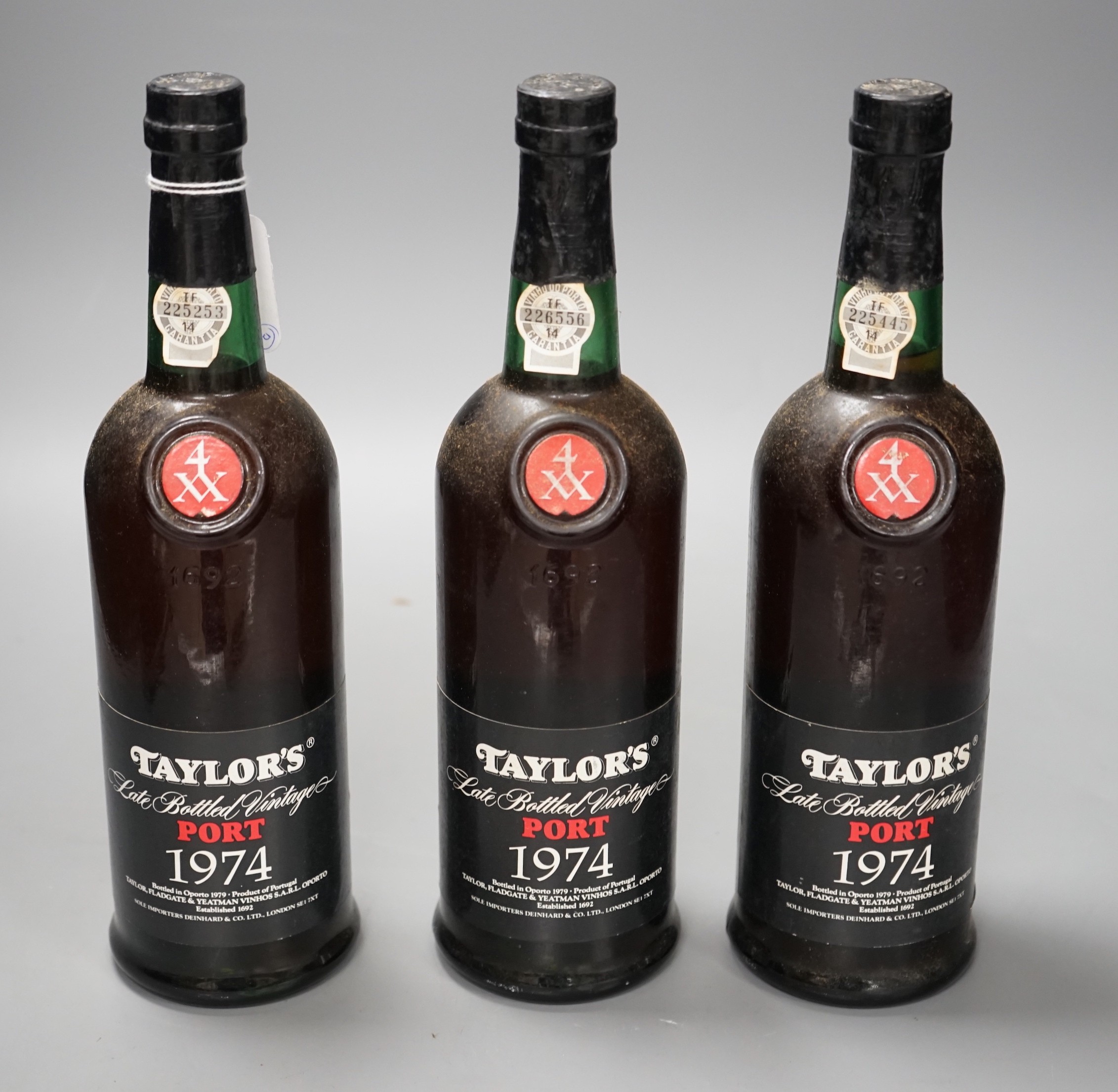 Three bottles of Taylors 1974 Port